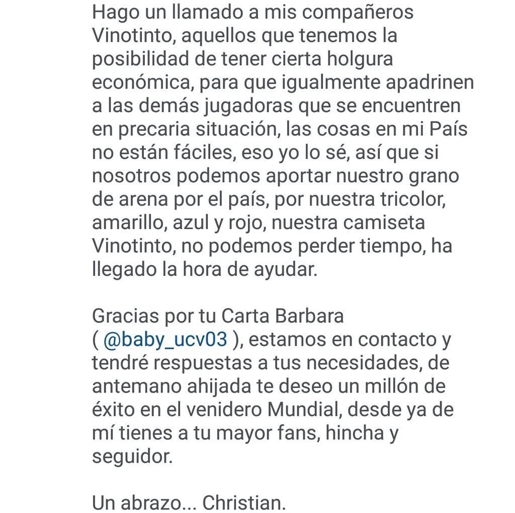 EuKarolyi's tweet photo. Linda carta de @C_Santos11_ a la jugadora #vinotinto, Bárbara Serrano 🇻🇪⚽️🍷 https://t.co/wJ4mG87X5T
