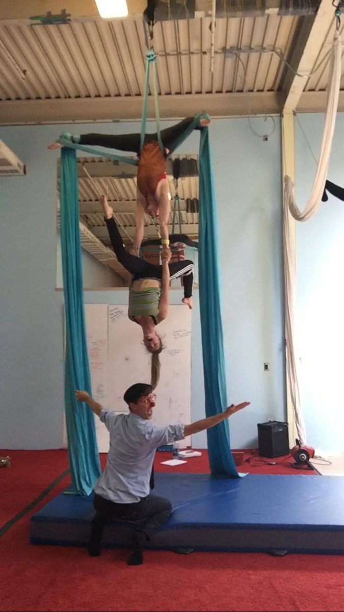 A few more photos from #SocialCircusDay in California!! Cirque In Progress clowning around @AerialArtsSantaCruz.