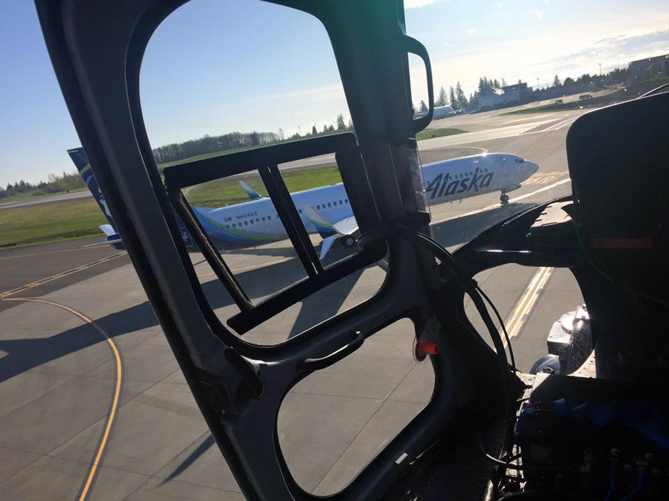 AlaskaAir's tweet photo. That’s a wrap! We filmed air to air footage of our updated livery from a Learjet and a helicopter around the #PNW. https://t.co/8h8DFL8CZD