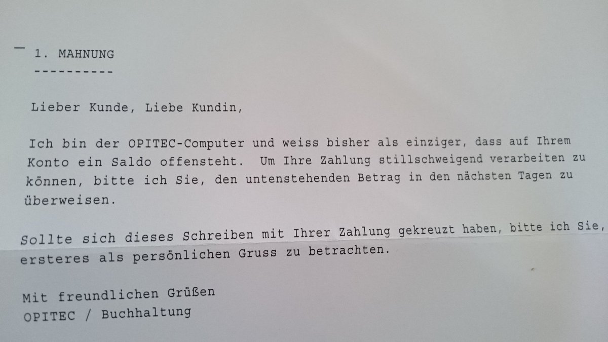 reijko's tweet image. Eine wirklich süße und herzige Mahnung. #opitec #Mahnung