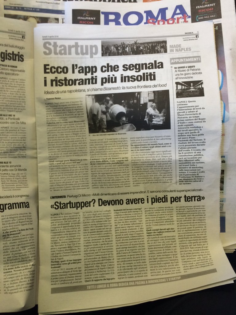 CampaniaStartUp's tweet photo. La Pagina delle #Startup in Edicola sul @quotidiano_roma Con:
@MiBACT a #Pietrarsa
@bizarresto_app #UGDCEC #Napoli https://t.co/CActEzASDs