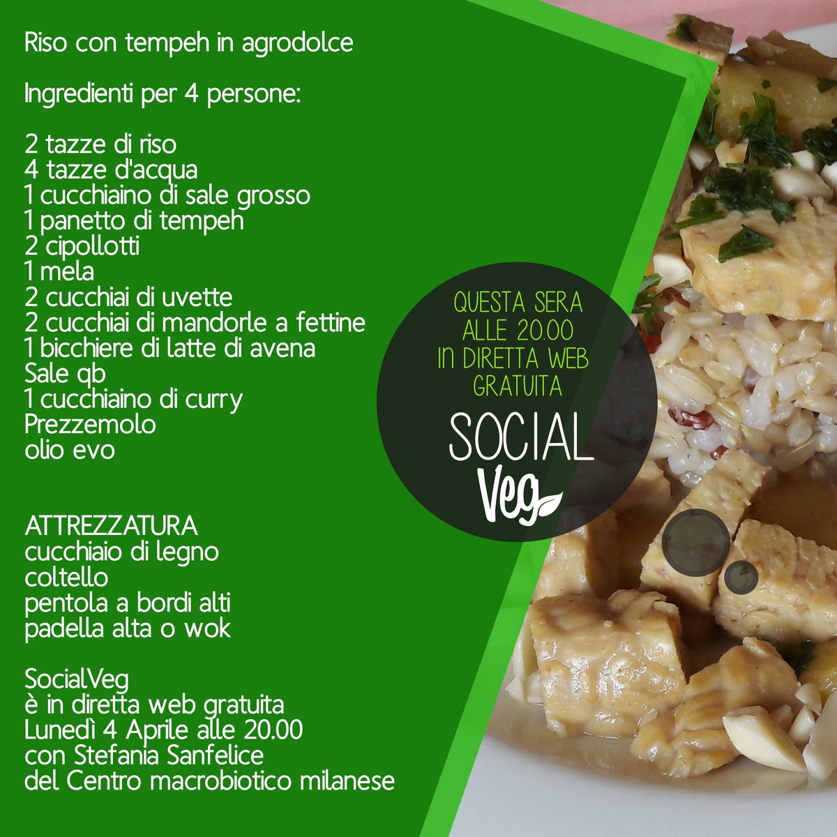 socialvegit's tweet photo. Vi aspettiamo questa sera alle 20.00 su https://t.co/5NU8EjegfX, in diretta dal #CentroMacrobioticoMilanese https://t.co/r0WDwTZ4Rs