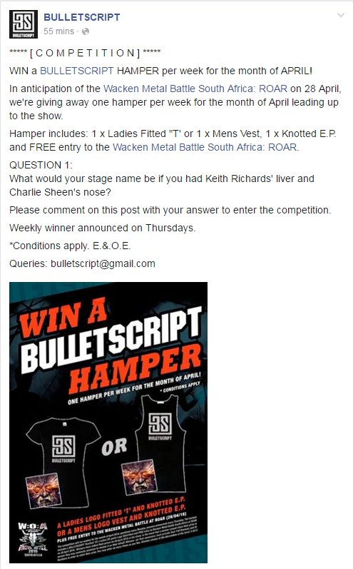 π»ππ§ππππ‘πππ πΏπ¦ (@devilspeakband) on Twitter photo FREE STUFF! Click the link here & do as needed to win a <a href="/BULLETSCRIPT/">BULLETSCRIPT</a> hamper \m/
facebook.com/BULLETSCRIPT/p⦠FREE STUFF! Click the link here & do as needed to win a <a href="/BULLETSCRIPT/">BULLETSCRIPT</a> hamper \m/
facebook.com/BULLETSCRIPT/pβ¦