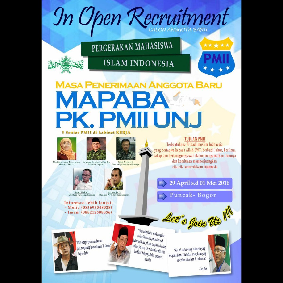 PMII_UNJ's tweet photo. Open Rekruitment Pergerakan Mahasiswa Islam Indonesia 
Kita sudah daftar
Kamu kapan??? https://t.co/C1trwq3u7A