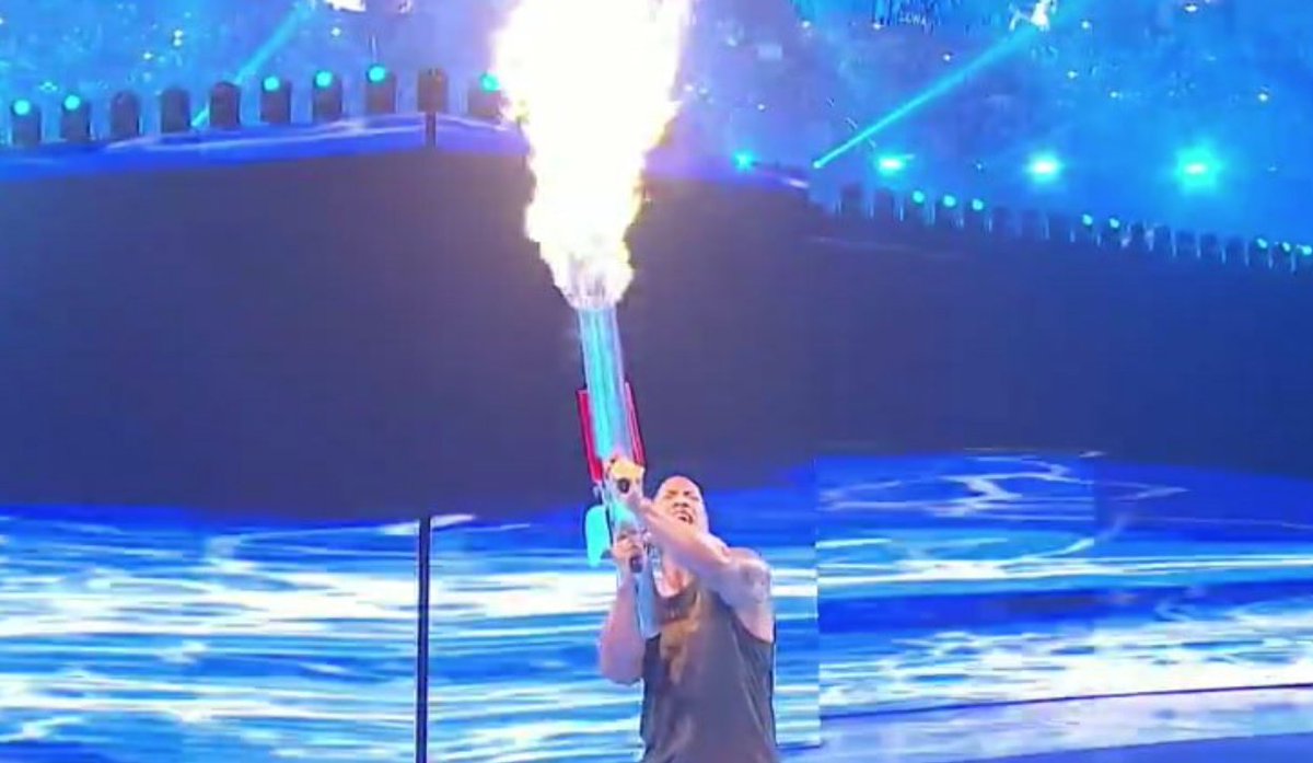JeffDye's tweet photo. Great presidential Rally in Dallas tonight by the @TheRock 
Dwayne mountain Dew Camacho

#WrestleMania32 #idiocracy https://t.co/DAIBKI5nGU