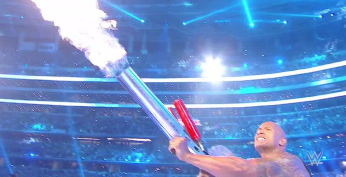 JeffDye's tweet photo. Great presidential Rally in Dallas tonight by the @TheRock 
Dwayne mountain Dew Camacho

#WrestleMania32 #idiocracy https://t.co/DAIBKI5nGU