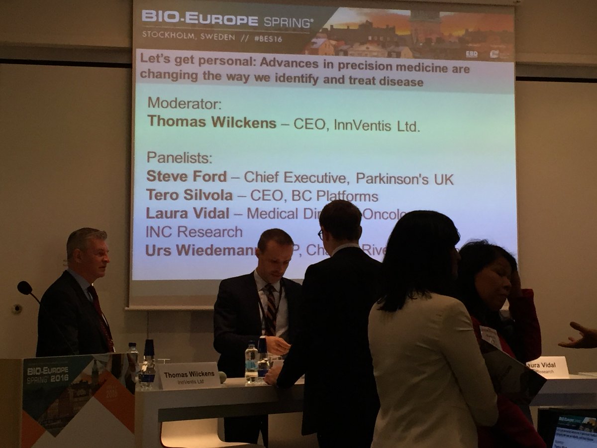 Erin_Righetti's tweet photo. Let's get personal - precision medicine panel about to start #BES16 @Thomas_Wilckens @InnVentis @News_CRA https://t.co/ihmmwxaEJA