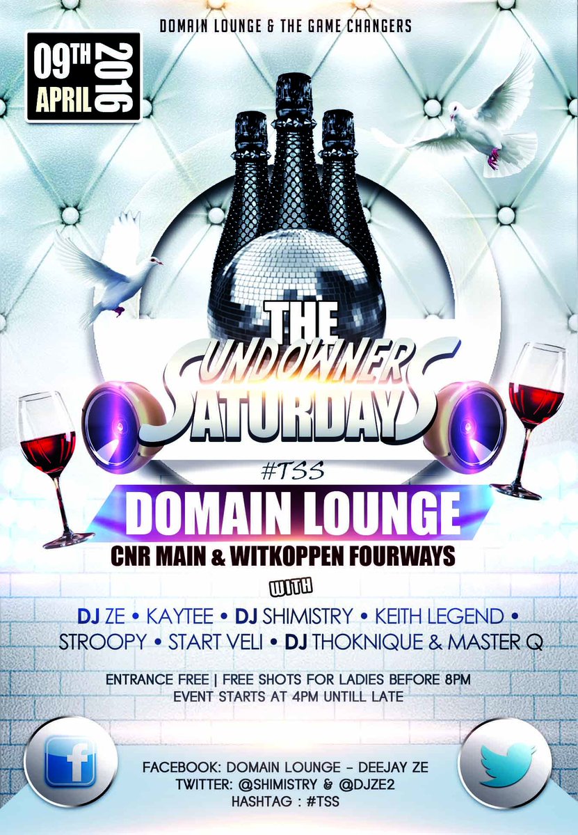 shimistry's tweet photo. #TSS
#DomainLounge
#09042016
#TheSundownersSaturdays
@thabangnoks @djze2 @djmtshepana https://t.co/ipFMIqfCqN