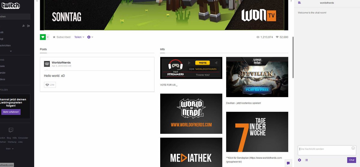 WorldofNerdsCOM's tweet photo. Wir führen auf #Twitch jetzt einen Kanalfeed ein!
So findet Ihr dort schnell und zentral neue Infos.
@TwitchDE #won https://t.co/WnDpT7IcVg