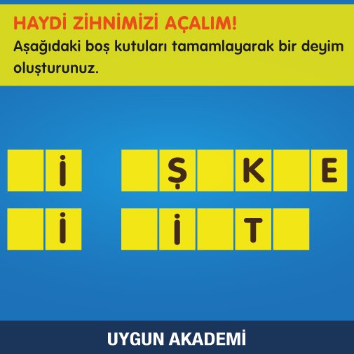 Deyim bulmacaya var mısın? #uygunakademi #eğitim #bilmece #bulmaca #zekaoyunları #puzzlegame #interaktifeğitim