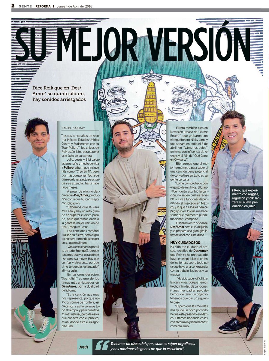 julioreguia's tweet photo. Gracias al periódico @reformagente por esta nota en su edición de hoy sobre nuestro nuevo disco @ReikMx https://t.co/92oUHr9mJP
