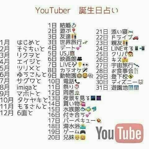 Tamaki در توییتر 皆やってみて リプで教えてねー 誕生日占い Youtuber もるさんとカラオケか あんな歌声美しい人の前で歌えんわ あと個室に２人でいたら死ぬわ T Co Iwnukbo49h