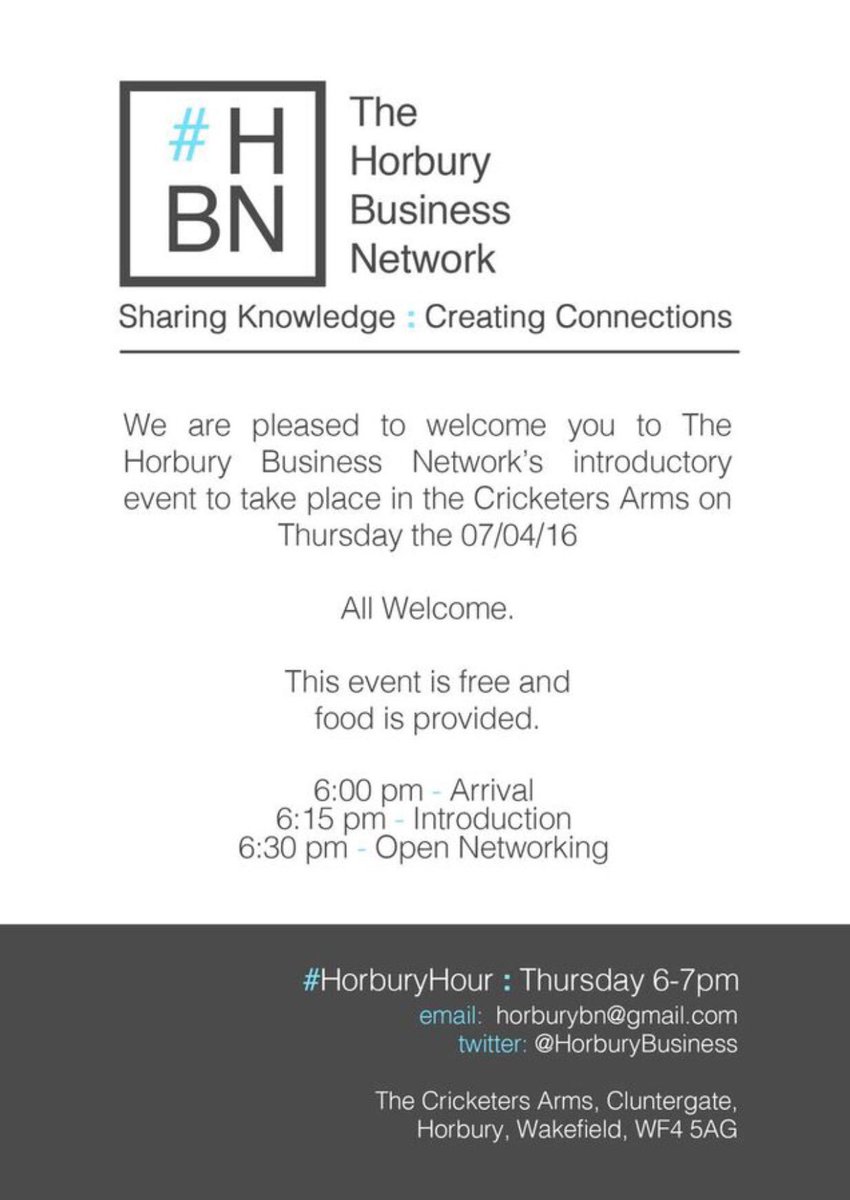 HorburyBusiness's tweet photo. Are you a business in #horbury then this is for you. Food provided and relaxed networking. https://t.co/TCb1GQ3fkY
