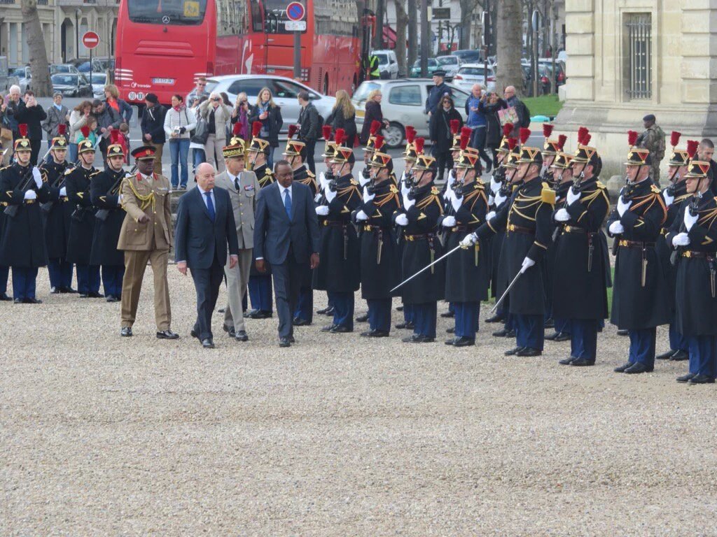 EugeneLWamalwa's tweet photo. Pleased to join HE @UKenyatta as he inspects guard of honour at Cour des  Domes Invalides in Paris https://t.co/8PXS2Yp7Hn