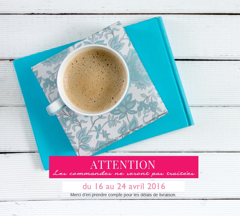 La boutique ne traitera pas les commandes du 16 au 24 avril.
Merci d'en prendre compte pour les délais de livraison.