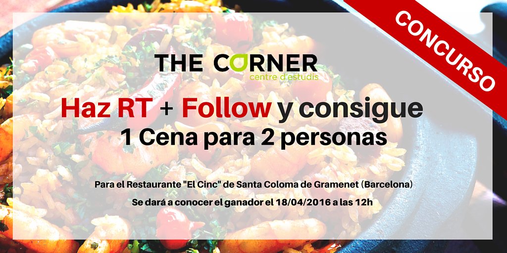 CentreTheCorner's tweet photo. 🌟 CONCURSO 🌟  ¿Quieres conseguir 1 Cena para 2 personas para el Restaurante "El Cinc" de #SantaColoma? ¡Participa! 😊 https://t.co/BOZrmK8xvJ