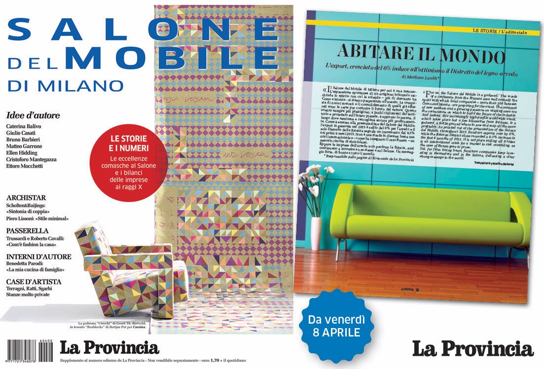 antwit_8's tweet photo. #SaloneDelMobile Il meglio di aziende di Como e Brianza tradotte in inglese. L'inserto con @laprovinciadico dall'8/4 https://t.co/Ymb4mt9Mb6