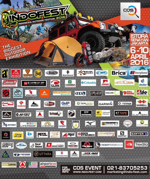 #JAKARTA @INDOFEST2016 Indonesia Outdoor Festival 2016 I Istora Senayan Jakarta 6–10 April 2016 I info: 021-83705253