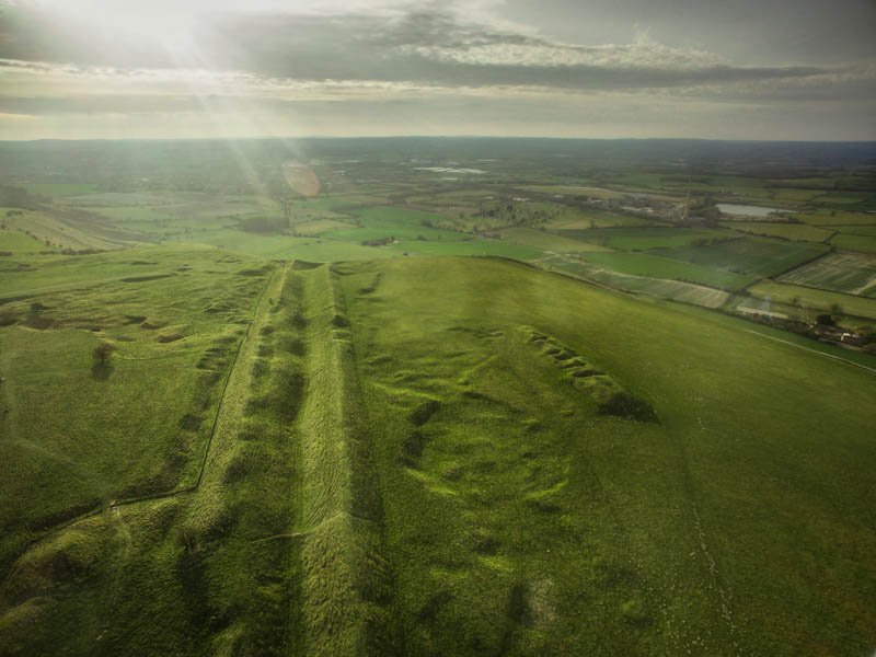 Bratton Camp, nr Bath, photographed from a drone on Friday evening. <a href="/greentraveller/">Green Traveller Media</a>