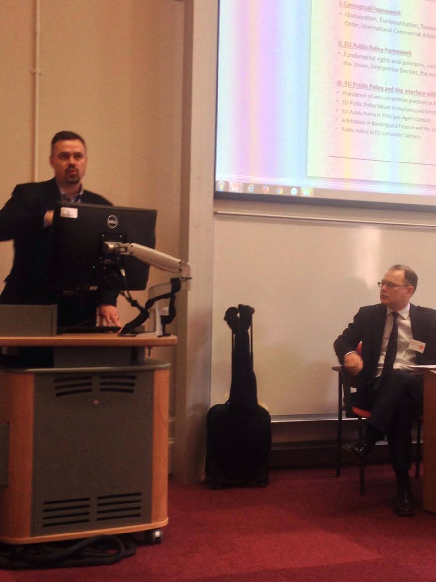 KCLGLRS's tweet photo. @GFNitu presenting on EU public policy in international commercial arbitration at #IGLRC2016 #PhDsuccesses https://t.co/XYLBD6YIuG