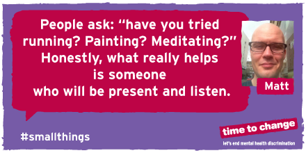 For depression, listening is more helpful than giving advice. Read Matt's blog: bit.ly/234URtA #smallthings
