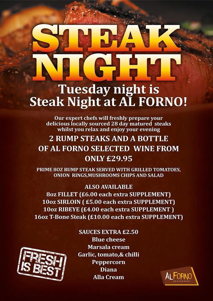AlfornoItalian's tweet image. Come and join us for steak night tomorrow! #darlobizhour