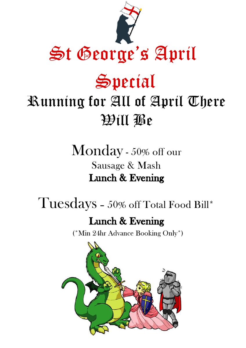 50% Off Food Tuesdays!! #Mustbook #homemade #StGeorgesDay #halfprice #bestinshropshire #foodie #toogood