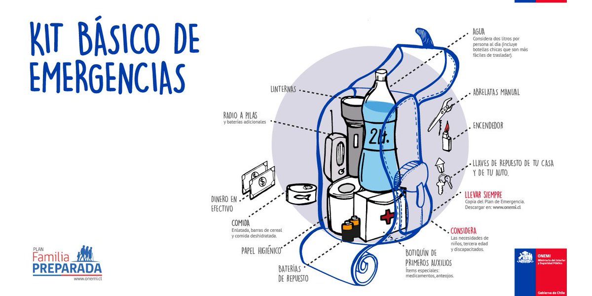 Senapred's tweet photo. Ten siempre a mano tu kit de emergencia con una linterna, botellas de agua y una radio a pilas. https://t.co/dzmQEwuOX7
