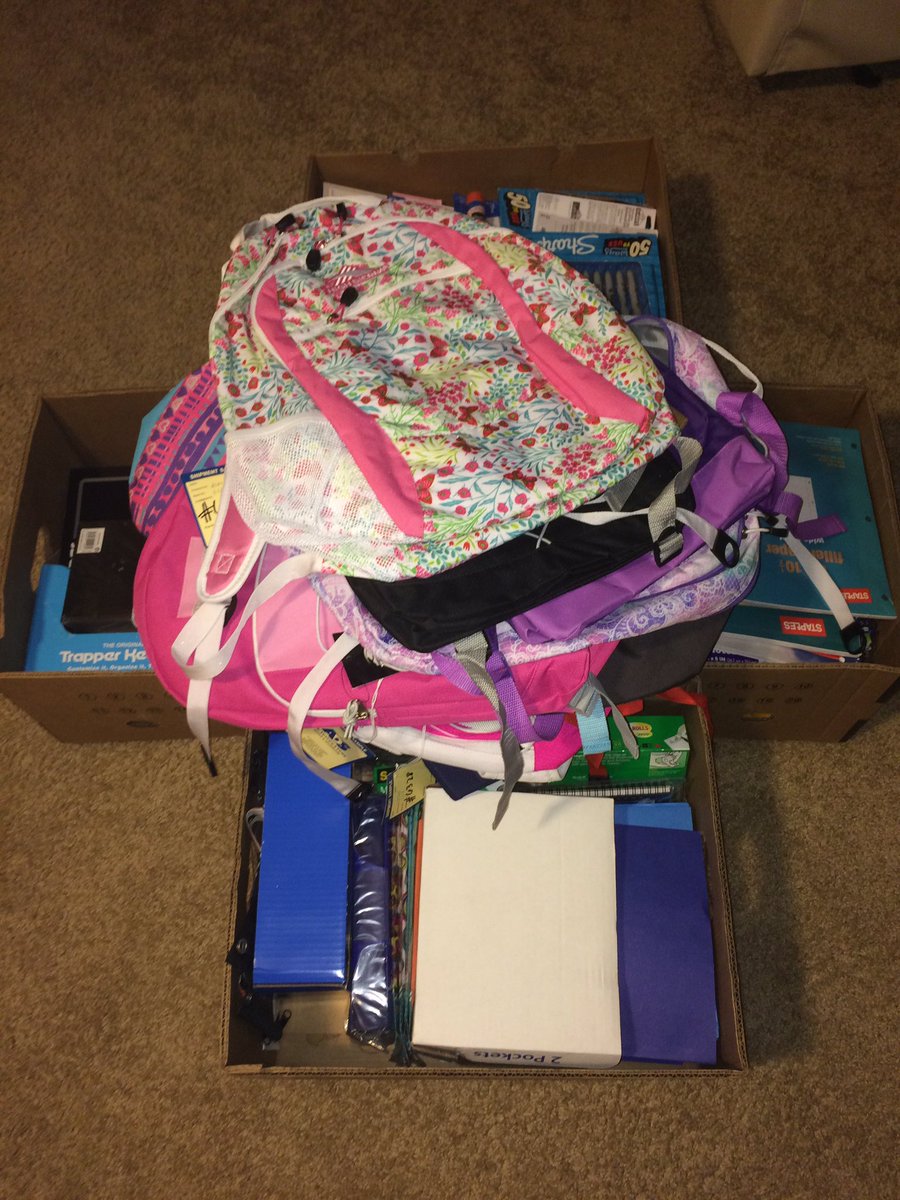 ROCGraduate's tweet image. We are off to a great start with collecting supplies! 4 full boxes and 14 backpacks have already been collected!