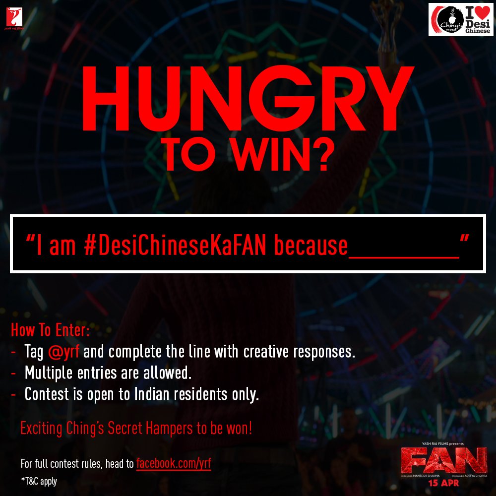 yrf's tweet photo. Make your Monday, a Funday. Tell us why you are a #DesiChineseKaFAN &amp; you could win @Chingssecret's hampers. https://t.co/29Pv8s04An