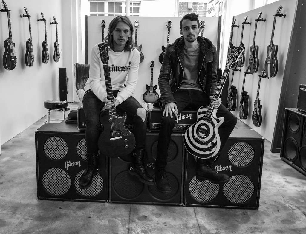 Jamiebower's tweet photo. Popped into @GibsonGuitarUK with @tristanmarmont to pick up guitars for the upcoming @counterfeitrock tour. https://t.co/MkR7yxFvGq