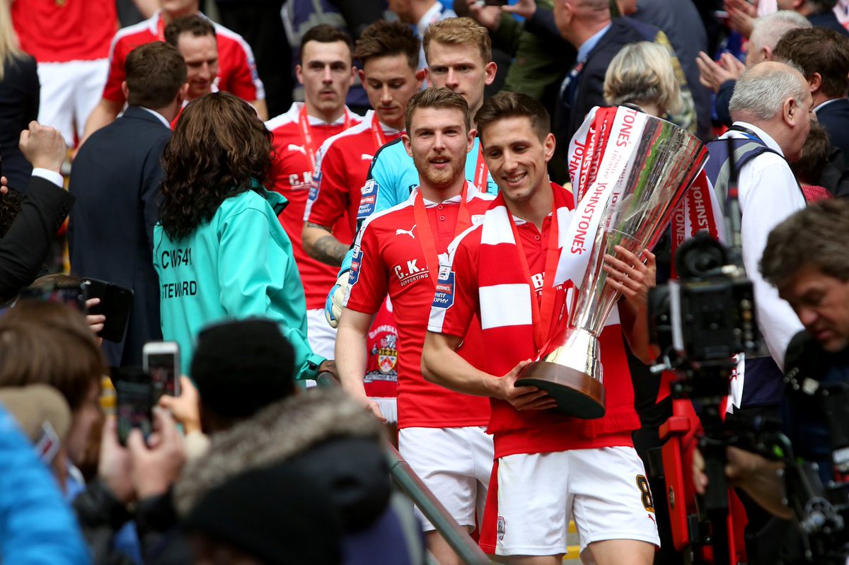 Captain <a href="/ConorHourihane/">Conor Hourihane</a> leads his @bfc_official teammates onto the <a href="/wembleystadium/">Wembley Stadium</a> turf, #JPT10 Trophy in hand