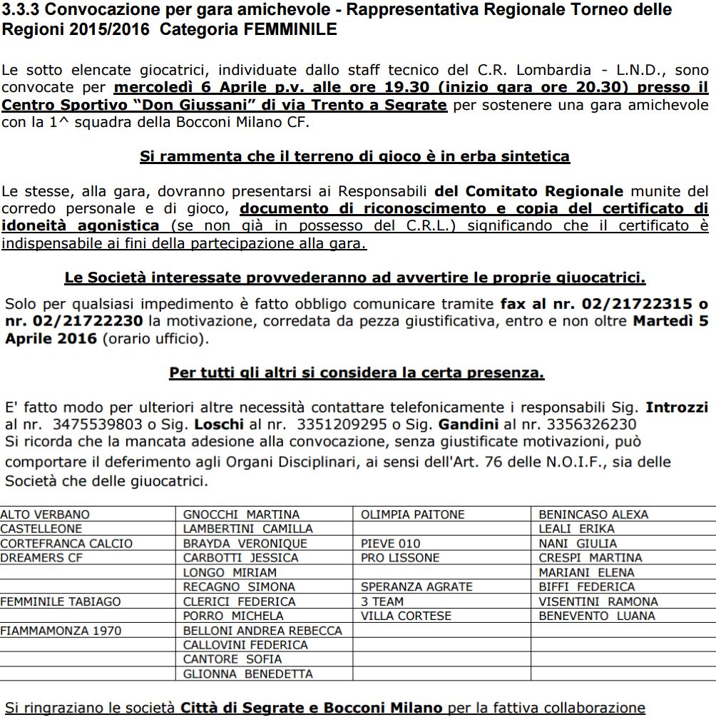 SERIE B:mercoledì 6/4 ore 20.30 amichevole con la Rappresentativa CR Lombardia U23 al "Don Giussani" #CFB #goCFBleus