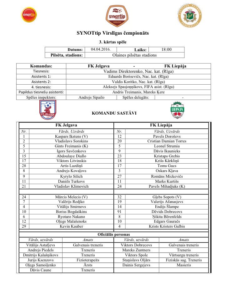 mtamii's tweet photo. @FutbolaVirsliga 3. kārtas spēles @fkjelgava - @FCLiepaja pirmsspēles protokols https://t.co/5giFITxzIs