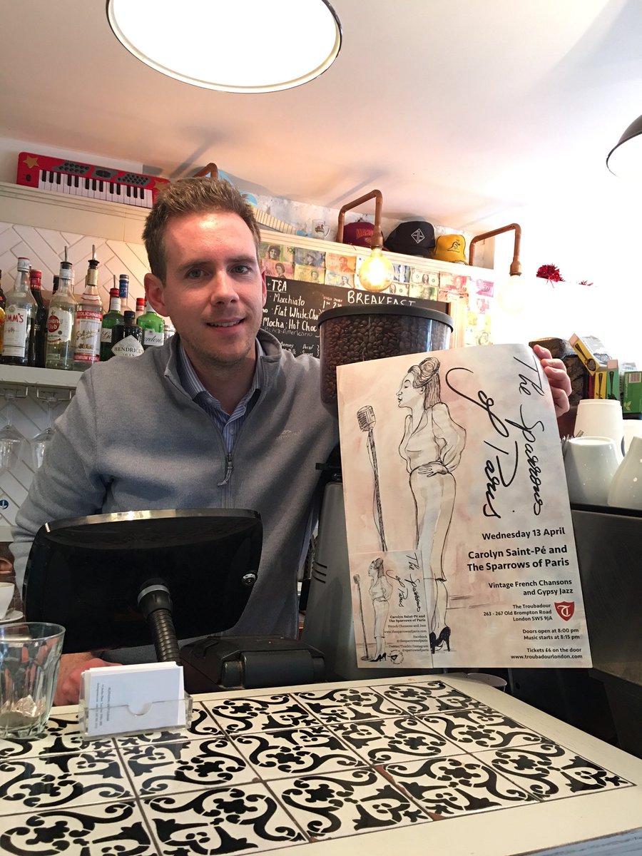 sparrowsofparis's tweet photo. #Find2Win #poster gig @TroubadourLDN 13 apr post photo tag #sparrowsofparis @shotespressoUK #fulham #frenchinlondon https://t.co/uHc1gJ6U3g