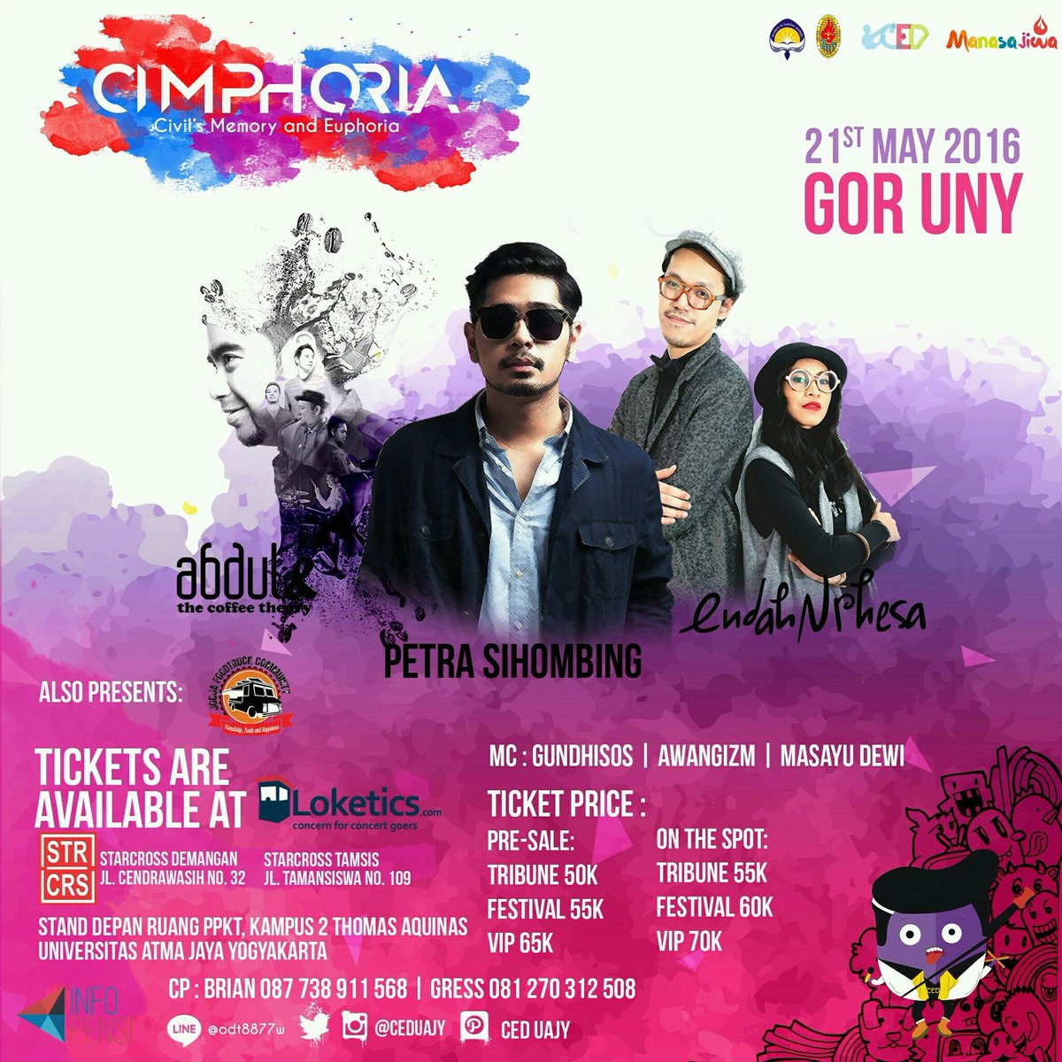 CEDUAJY's tweet photo. @earfriendSOLO 21/05/16 | "CIMPHORIA" w/ @endahNrhesa @abdullikecoffee @petra_sihombing | di GOR UNY | More: pict https://t.co/B8GGy5Th03