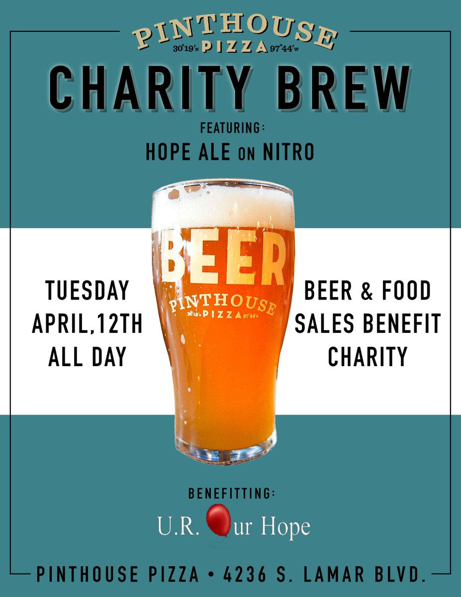 PinthouseLamar's tweet photo. @UROurHope Charity Brew on 4/12! All sales of our new #HopeAle on #Nitro & 25% of all sales go to this great org.! https://t.co/GRLVmizFa3