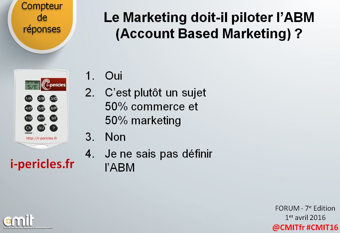 MichelMariet's tweet photo. #ABM #budget #Mobile ... 280 professionnels #marketing interrogés au 7e Forum @CMITfr résultats à suivre #cmit16 https://t.co/iIGaOFp8JU