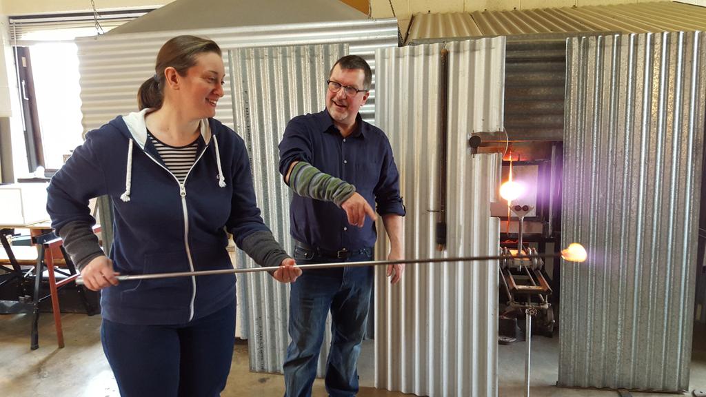 eirianglass's tweet photo. Love Trudy's smile as she tries glass blowing for the first time #excited #trepidatious #hayonwye https://t.co/zDbN3kcAaV