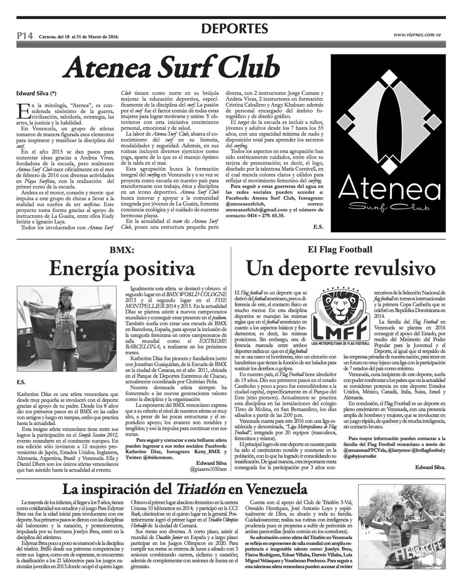 La publicación <a href="/Vierne5/">Bi Semanario Vierne5</a> apoyando a la atleta venezolana <a href="/EdymarBrea/">Edymar Brea</a> Talento Nacional
