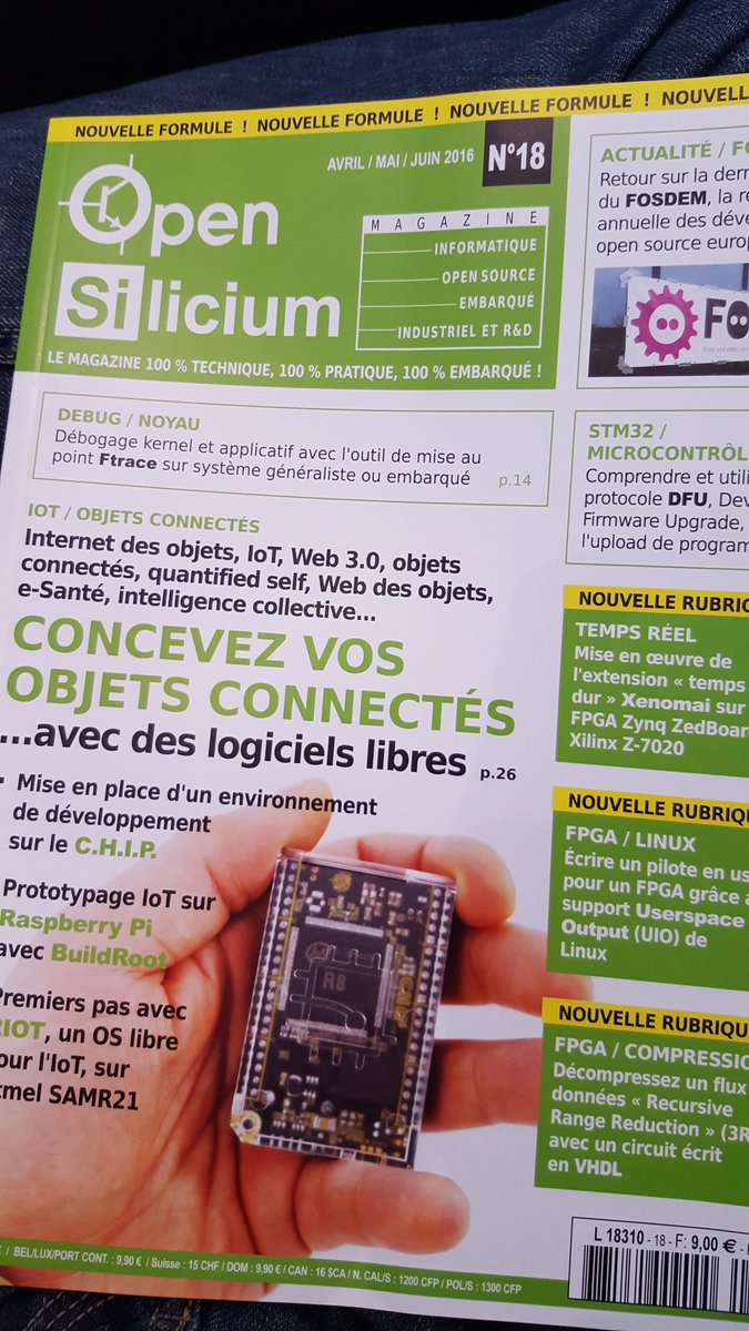 becueg's tweet photo. De la saine lecture dans le TGV. Dossier IoT #logicielLibre avec l'édito de @PierreFICHEUX dans @open_silicium https://t.co/u9hgtcXFXg
