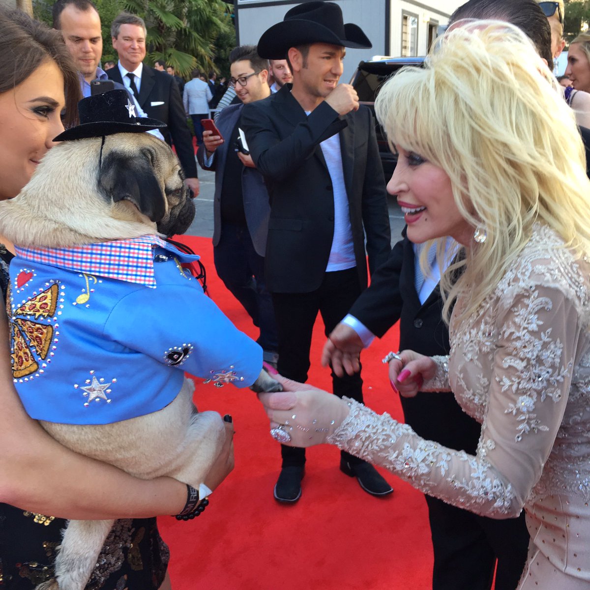 itsdougthepug's tweet photo. That moment when u meet a legend @DollyParton https://t.co/dnhkPi6PeR