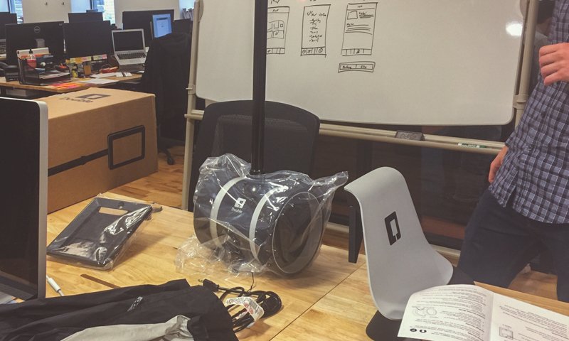 WeWorkUX's tweet photo. Making the NYC-Denver remote relationship work. @bgadbaw currently in pieces. @DoubleRobotics #HelloDouble2 https://t.co/4E7g3iXJ14