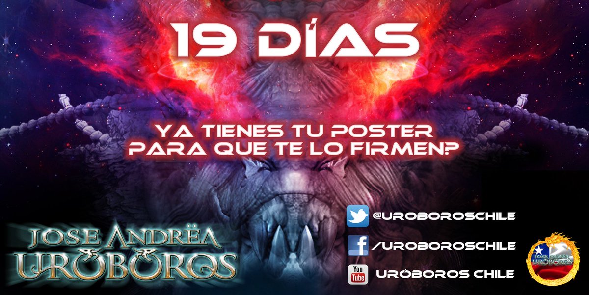 19 días!! Ya tienes tu poster para conseguir firmas de <a href="/j_a_uroboros/">José Andrëa</a>?Puedes comprarlo acá web.facebook.com/media/set/?set…