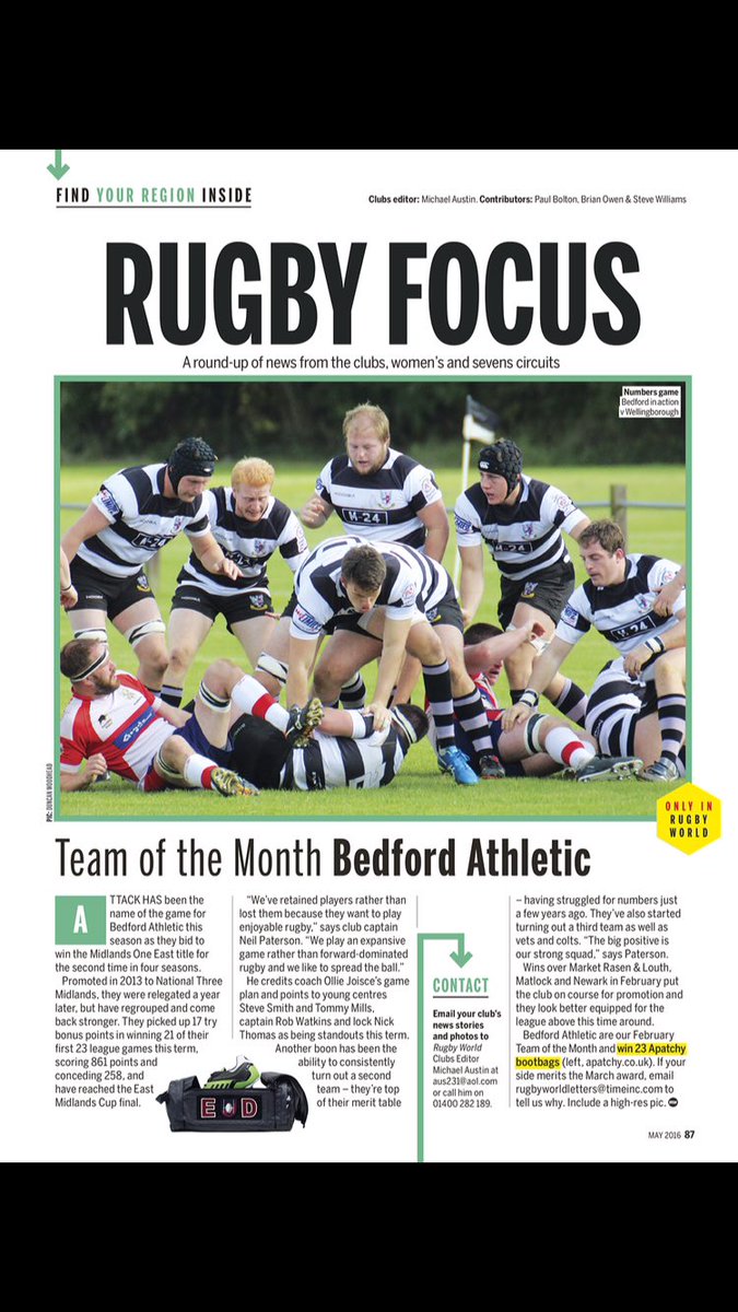 BedfordAthletic's tweet photo. We are very proud to announce that we are @Rugbyworldmag TEAM OF THE MONTH, available to buy tomorrow #montheath https://t.co/Qs0vBiBxj2