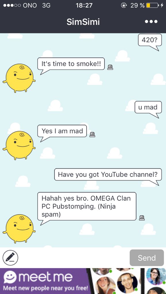 OMEGACLANYT's tweet photo. SimSimi is a nice bro 👐🍁 https://t.co/VbUzFS1XXS