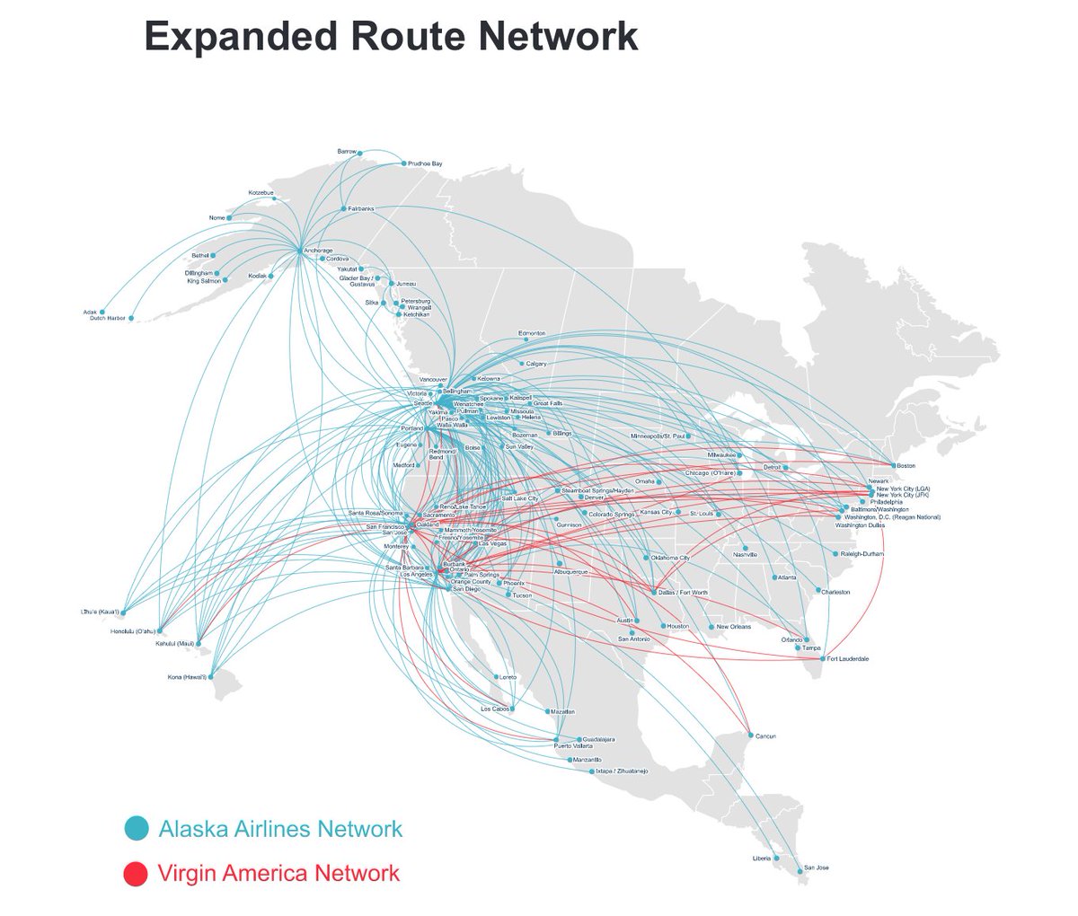 alaskatravelco's tweet photo. Check out the @AlaskaAir & @VirginAmerica newly expanded route map #FlyingBetterTogether #TravelNews https://t.co/O037bHIdCP