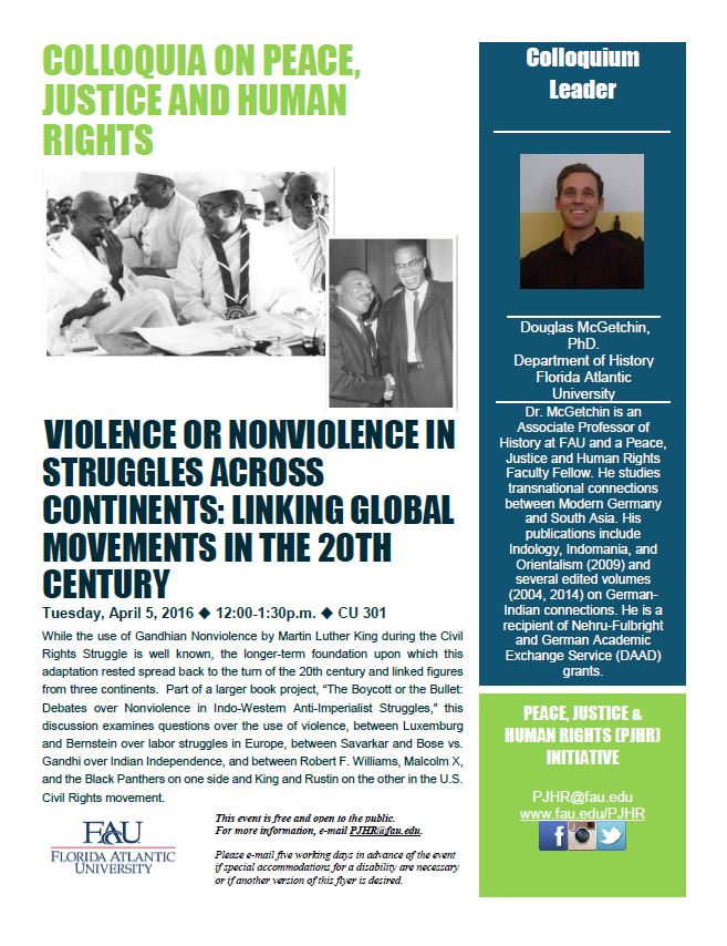 PJHR Colloquium led by Dr. Douglas McGetchin tomorrow!!! More info at: fau.edu/pjhr/ #FAUpeace