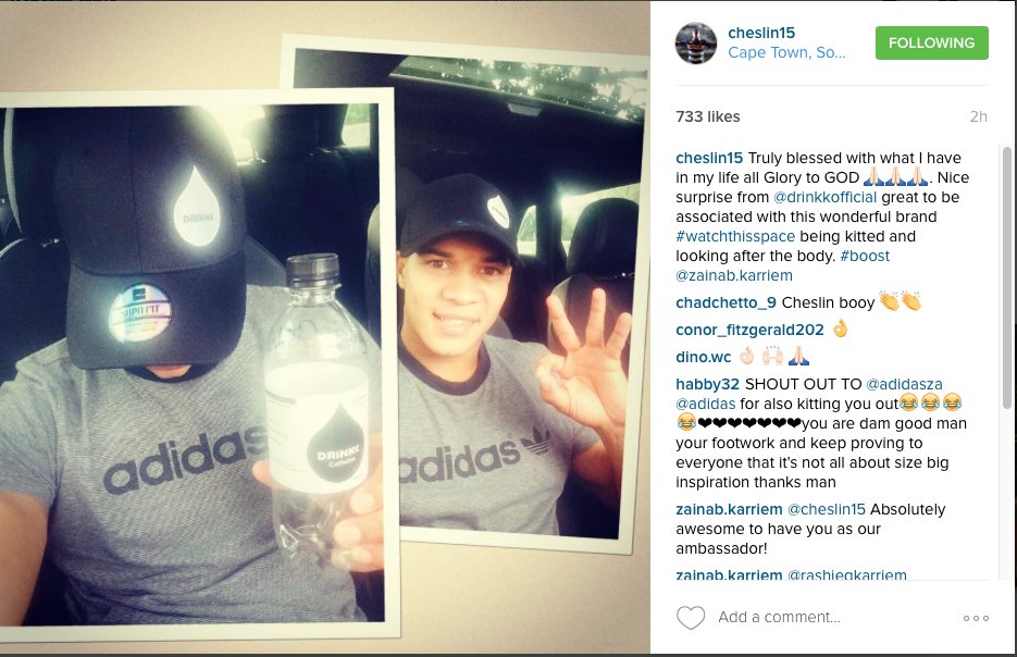 DrinkkSA's tweet photo. @Cheslin_Kolbe11 Thank you for the post we are excited to have you as our brand ambassador! https://t.co/b2ZOXxmIxv