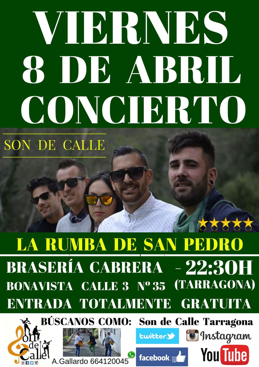 Callejer@s este fin de semana doblamos 8 y 10 de abril 2 mega conciertazos. 
Veniros tod@s a bailar rumba !!!